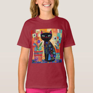 Zwarte Kat Volkskunst T-shirt