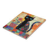 Zwarte Kat Volkskunst Tegeltje (Zijkant)