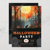 Zwarte kat Volle Maan Bos Zwart Halloween Kaart (Voorkant / Achterkant)