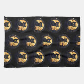 Zwarte kat Volle Maan Celestial Zwart Halloween Theedoek (Horizontaal)
