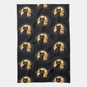 Zwarte kat Volle Maan Celestial Zwart Halloween Theedoek (Verticaal)