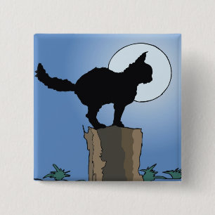 Zwarte Kat Volle Maan Halloween Maneschijn Vierkante Button 5,1 Cm