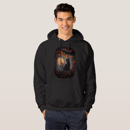 Zwarte Kat Volle Maan Herfst Herfst Halloween Hoodie (Voorkant volledig)