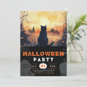 Zwarte Kat Volle Maan Herfst Zwart Halloween Kaart (Staand voorkant)