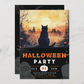 Zwarte Kat Volle Maan Herfst Zwart Halloween Kaart (Voorkant / Achterkant)