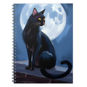 Zwarte Kat Volle Maan Huisdier Schilderen Notitieboek