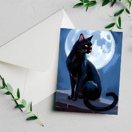 Zwarte Kat | Volle Maan Huisdier Schilderij Kaart