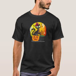 Zwarte Kat Volle Maan met Heksenhoed Halloween Kos T-shirt