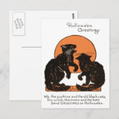 Zwarte Kat Volle Maan Oranje Zwart Briefkaart (Voorkant / Achterkant)