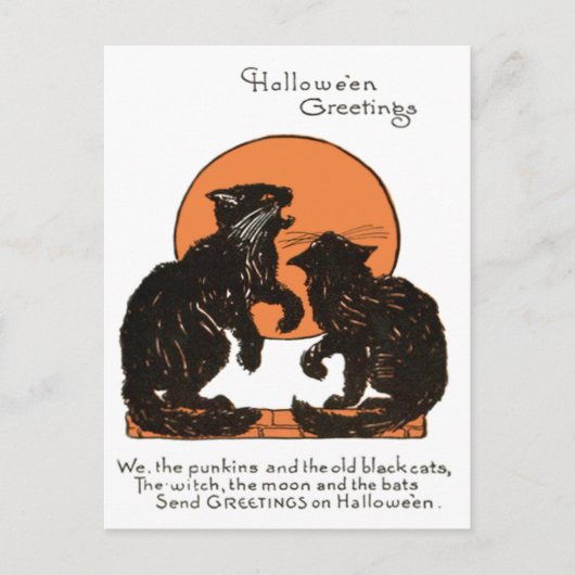 Zwarte Kat Volle Maan Oranje Zwart Briefkaart (Voorkant)