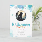 Zwarte kat Volle Maan Sterren Schattige Halloween Kaart (Staand voorkant)