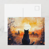 Zwarte kat Volle Maan Verlaat Land Halloween Feestdagenkaart (Voorkant / Achterkant)