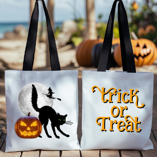 Zwarte Kat Volle Maan Volwassene Trick or Treat To Tote Bag