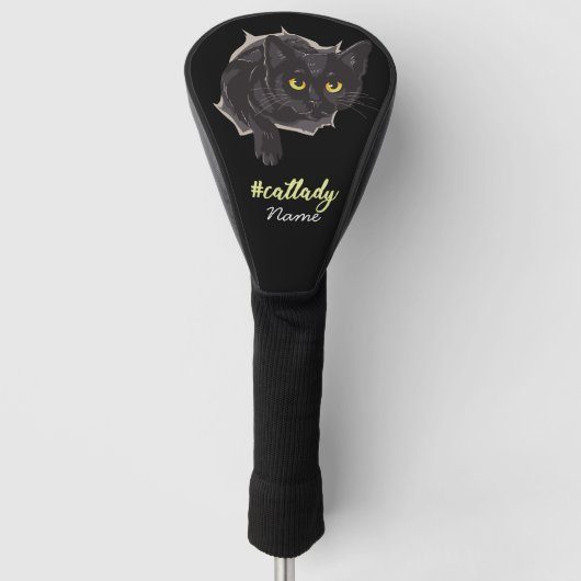 Zwarte kat voor Cat Mam Golfer Golfheadcover (Voorkant)