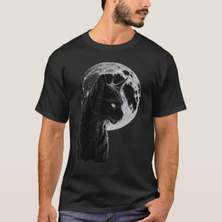 Zwarte Kat Voor de Volle Maan, Huisdier Kunst T-shirt