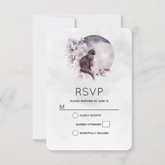 Zwarte Kat voor een Magical Full Moon Wedding RSVP Kaartje (Voorkant)