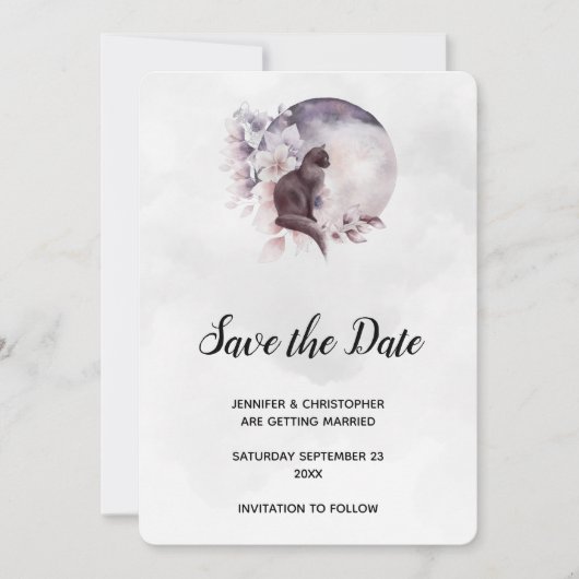 Zwarte Kat voor een Magical Full Moon Wedding Save The Date (Voorkant)