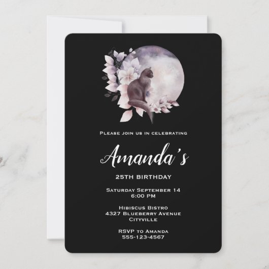 Zwarte Kat voor een Magische Volle Maan Birthday Kaart (Voorkant)