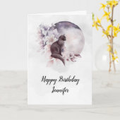 Zwarte Kat voor een Magische Volle Maan Birthday Kaart (Gele Bloem)