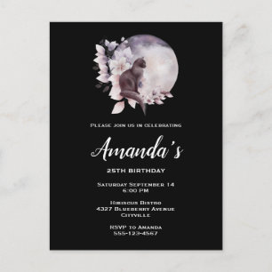 Zwarte Kat voor een Magische Volle Maan Birthday Uitnodiging Briefkaart