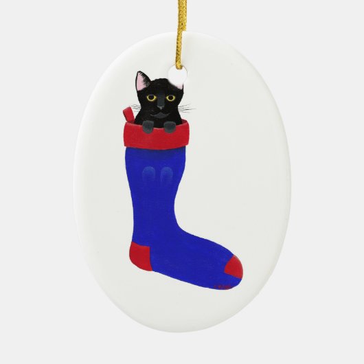 Zwarte kat voor kerststaarsievorming keramisch ornament (Voorkant)