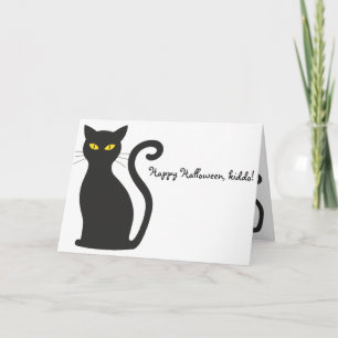 Zwarte kat: Vrolijk Halloween, kind! Kaart