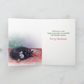 Zwarte kat Vrolijk Kerstmis Santa Mouse Feestdagen Kaart (Binnen)