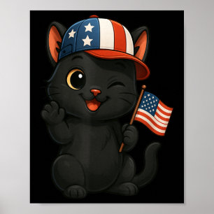 Zwarte kat VS Vlag 4 juli Onafhankelijkheidsdag Mo Poster