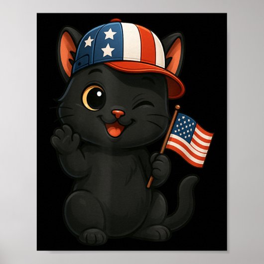 Zwarte kat VS Vlag 4 juli Onafhankelijkheidsdag Mo Poster (Voorkant)