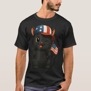 Zwarte kat VS Vlag 4 juli Onafhankelijkheidsdag Mo T-shirt