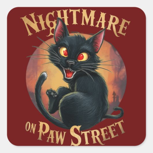 Zwarte kat waar horror en fantasie elkaar ontmoete vierkante sticker (Voorkant)