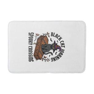 Zwarte Kat Waarschuwing Vintage Halloween Heks Kat Badmat