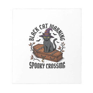Zwarte Kat Waarschuwing Vintage Halloween Heks Kat Notitieblok