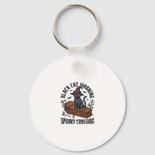 Zwarte Kat Waarschuwing Vintage Halloween Heks Kat Sleutelhanger