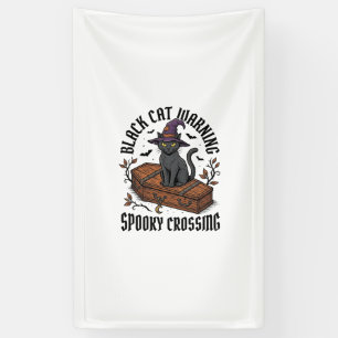Zwarte Kat Waarschuwing Vintage Halloween Heks Kat Spandoek