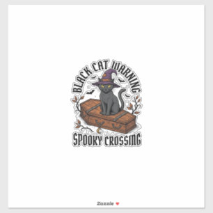 Zwarte Kat Waarschuwing Vintage Halloween Heks Kat Sticker