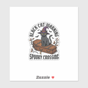Zwarte Kat Waarschuwing Vintage Halloween Heks Kat Sticker