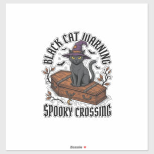 Zwarte Kat Waarschuwing Vintage Halloween Heks Kat Sticker