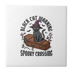 Zwarte Kat Waarschuwing Vintage Halloween Heks Kat Tegeltje