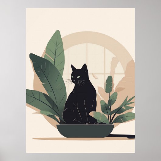 Zwarte Kat Wand Kunst Minimalistische Kat Boho Kat Poster (Voorkant)