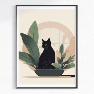 Zwarte Kat Wand Kunst Minimalistische Kat Boho Kat Poster