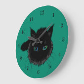 Zwarte kat wandklok - Aangepaste kleuren (Hoek)