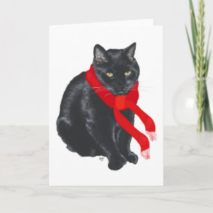 Zwarte kat warm houden met Kerstmis Feestdagen Kaart
