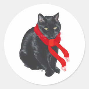 Zwarte kat warm houden met Kerstmis Ronde Sticker