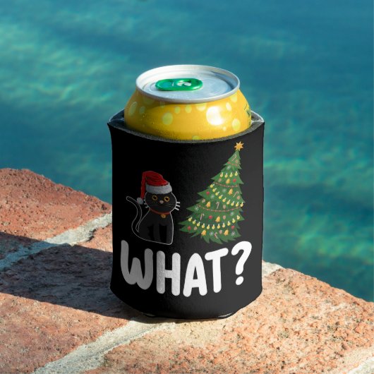 Zwarte kat wat duwen kerstboom grappig blikjeskoeler (Insitu Zwembad)