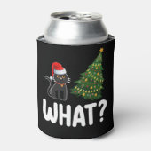 Zwarte kat wat duwen kerstboom grappig blikjeskoeler (Blikje Voorkant)