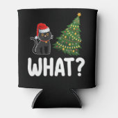 Zwarte kat wat duwen kerstboom grappig blikjeskoeler (Voorkant)