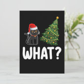 Zwarte kat wat duwen kerstboom grappig kaart (Staand voorkant)