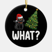 Zwarte kat wat duwen kerstboom grappig keramisch ornament (Voorkant)