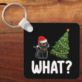 Zwarte kat wat duwen kerstboom grappig sleutelhanger (Voorkant)